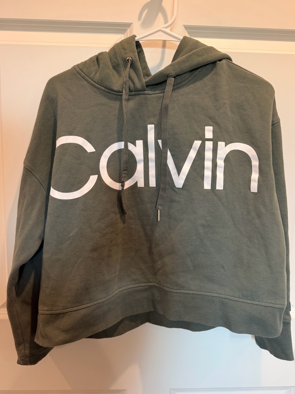 Calvin Klein Performance Cropped Hooded Green Sweatshirt Size Medium